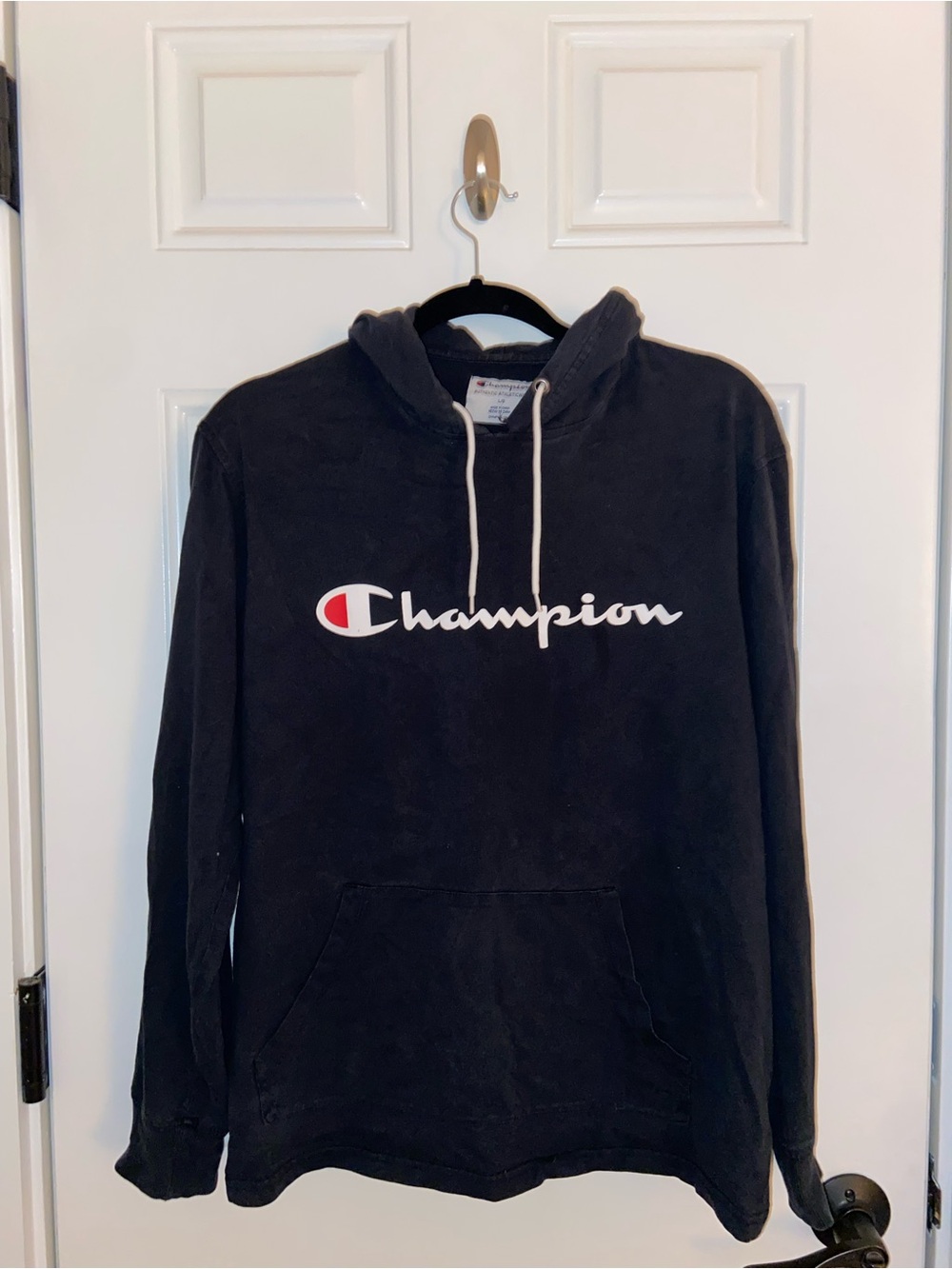 Champion Black Crewneck Hoodie with White Logo
